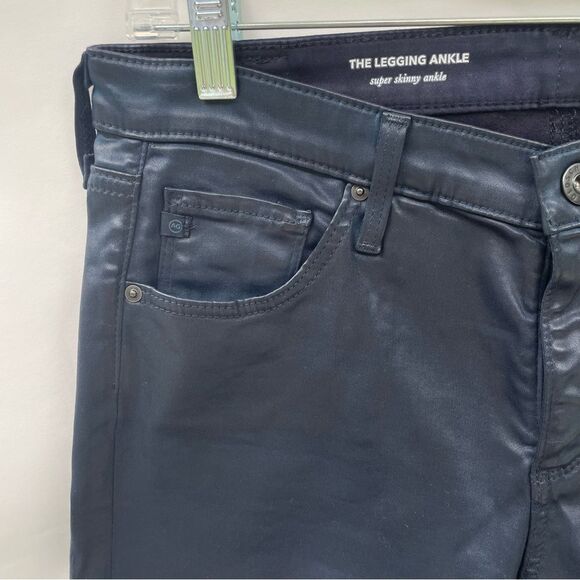 Adriano Goldschmied Farrah Navy Blue Leatherette Ankle Jeans Size 28R Dark Wash - Picture 3 of 10